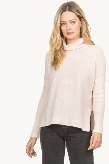 Ribbed Sleeve Turtleneck Sweater - Petal