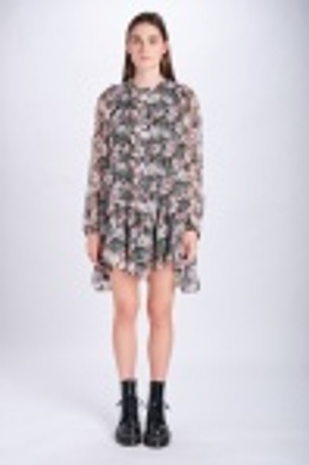 Floral Print Mini Dress - Black