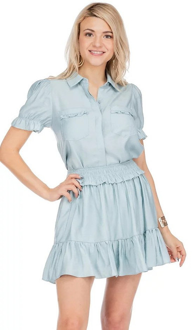 Ruffle Pocket Shirt - Sky