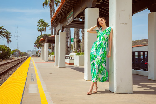 V-Neck Tiered Maxi - Green Leaves