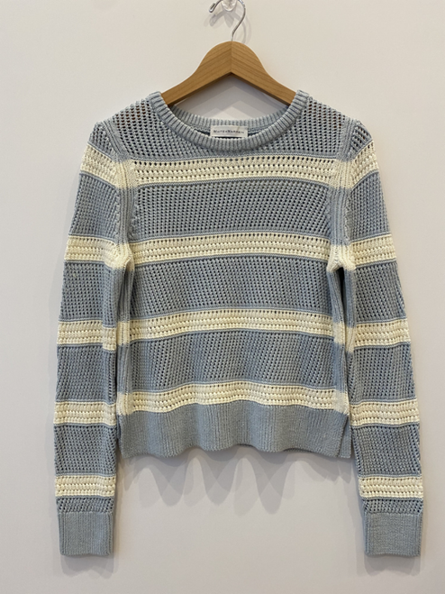 Striped Mesh Crewneck - Powder Blue/White