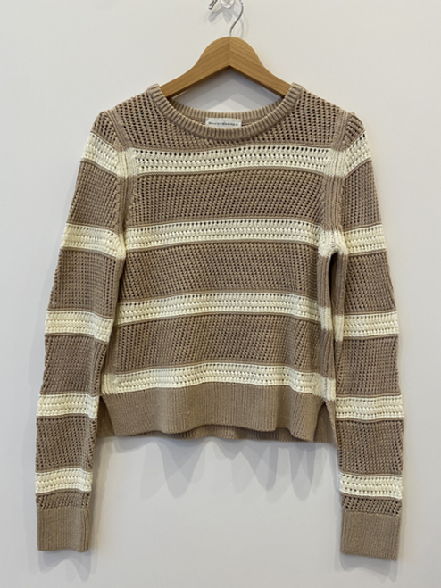 Striped Mesh Crewneck - Soft Toffee/White Striped Mesh Crewneck - Soft Toffee/White