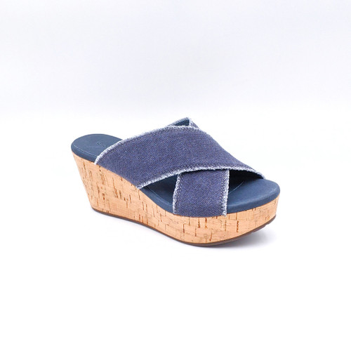 Wild Criss Cross Linen Wedge - Denim