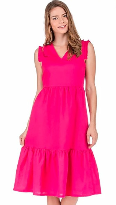 Pleaty Tiered Dress - Fuchsia