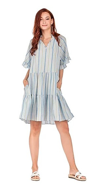 Tier Dress - Blue Stripe