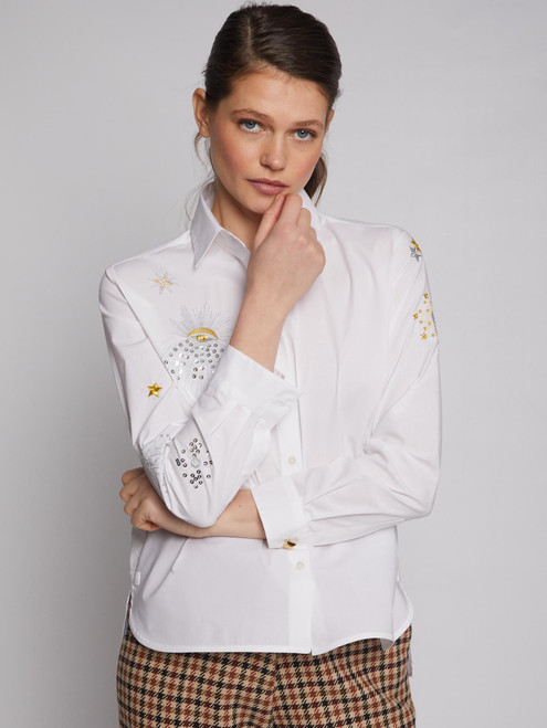 Isabella Embroidered Shirt - White Stars