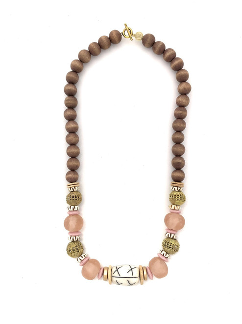 Classic Bead Necklace - Brown/Pink