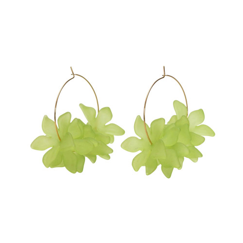 Floral Hoop Earrings - Lime