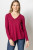 Long Sleeve Asymmetrical Hem V-Neck - Currant