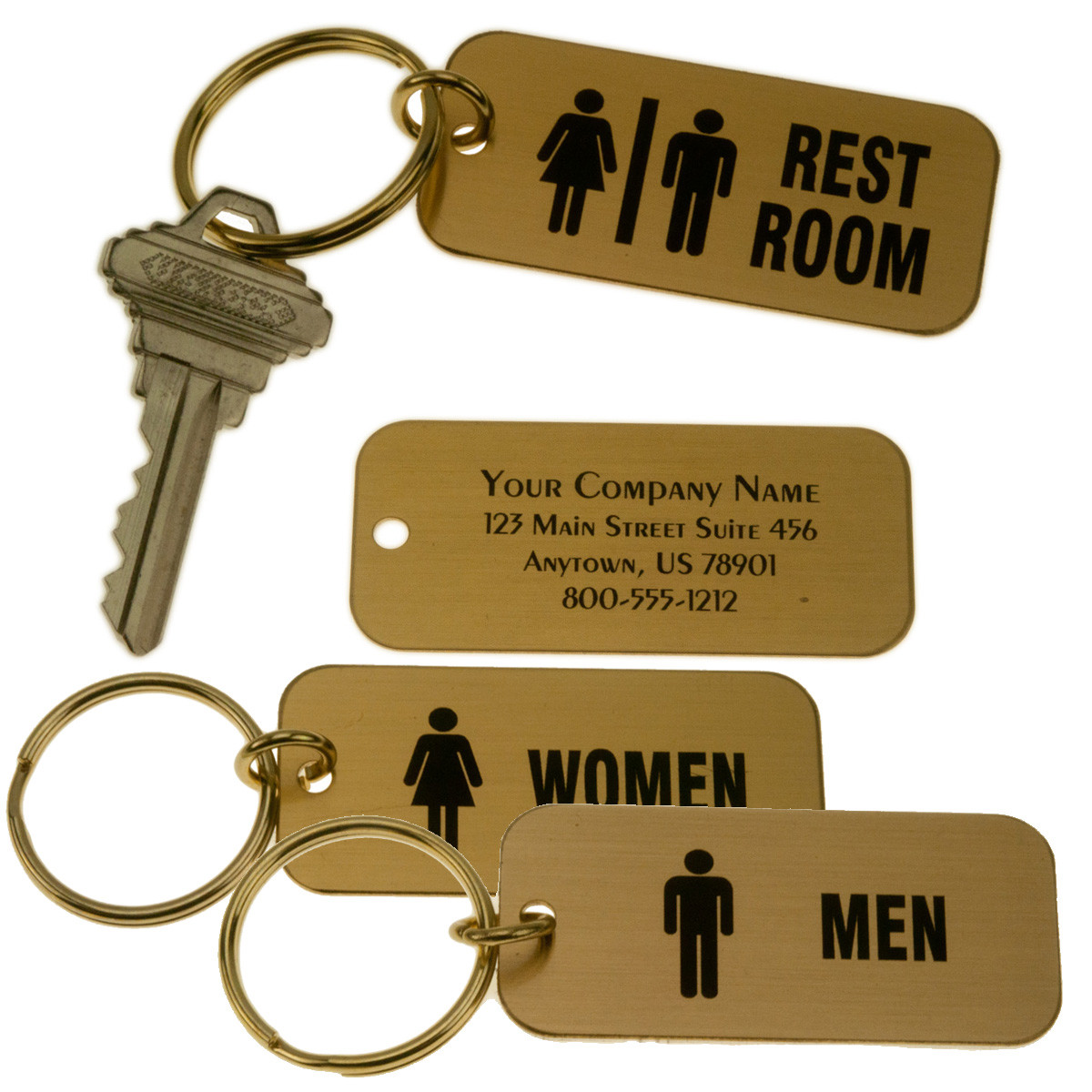 Solid Brass Restroom Key Tags
