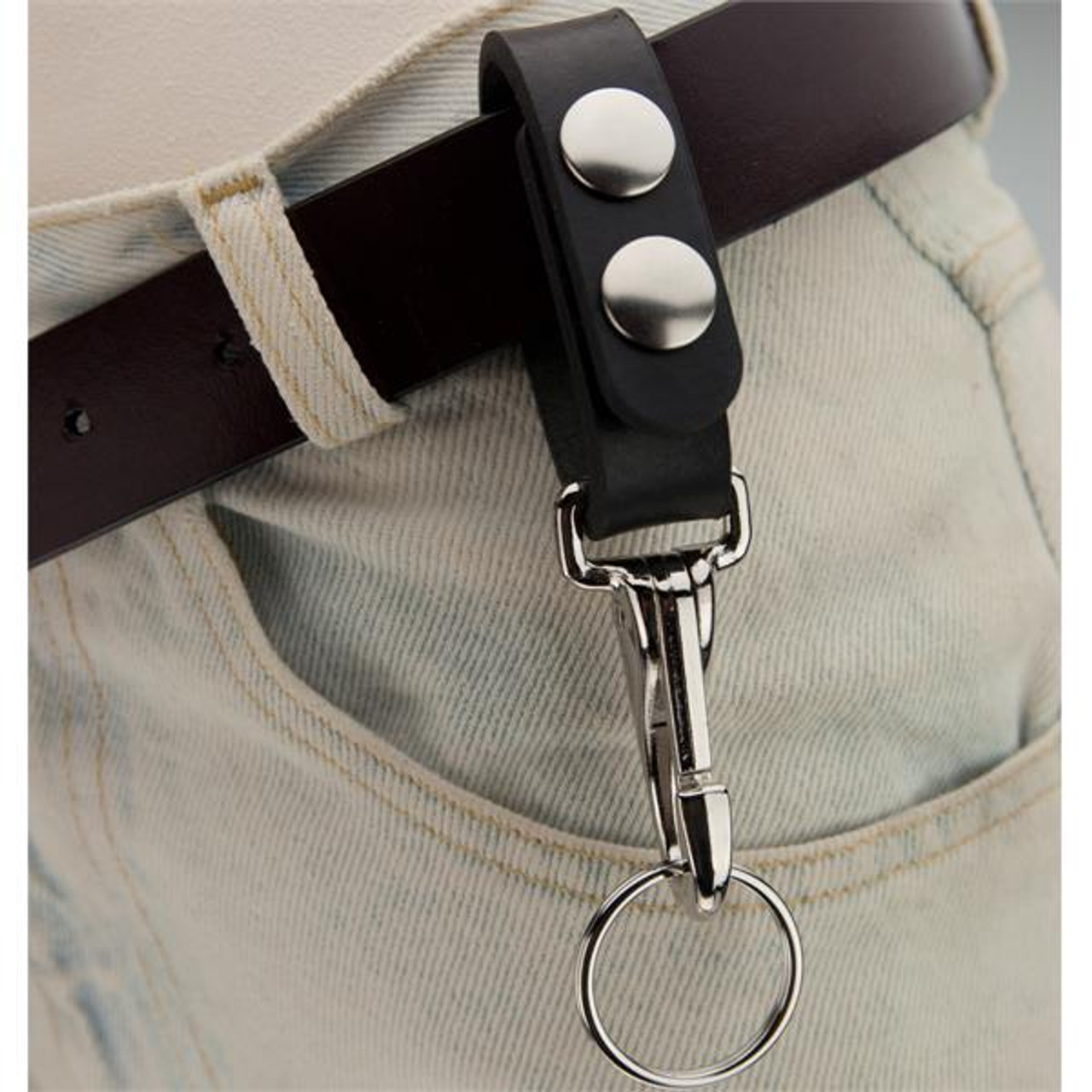 Real Leather Dual Belt Loop Key Hook Clip with Double Key Ring