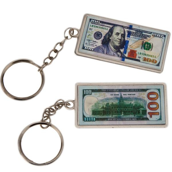 Metal Fob $100 Bill Key Chain 