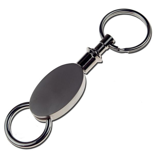 Shop for and Buy Brushed Silver Oval Two Part Key Chain with Black