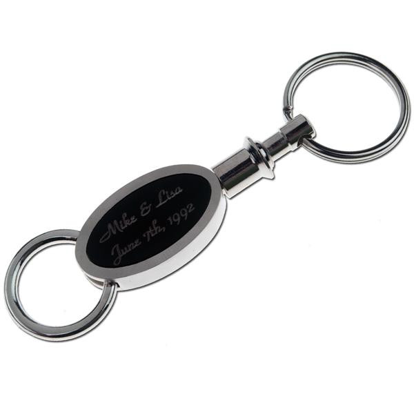 Shop for and Buy Brushed Silver Oval Two Part Key Chain with Black