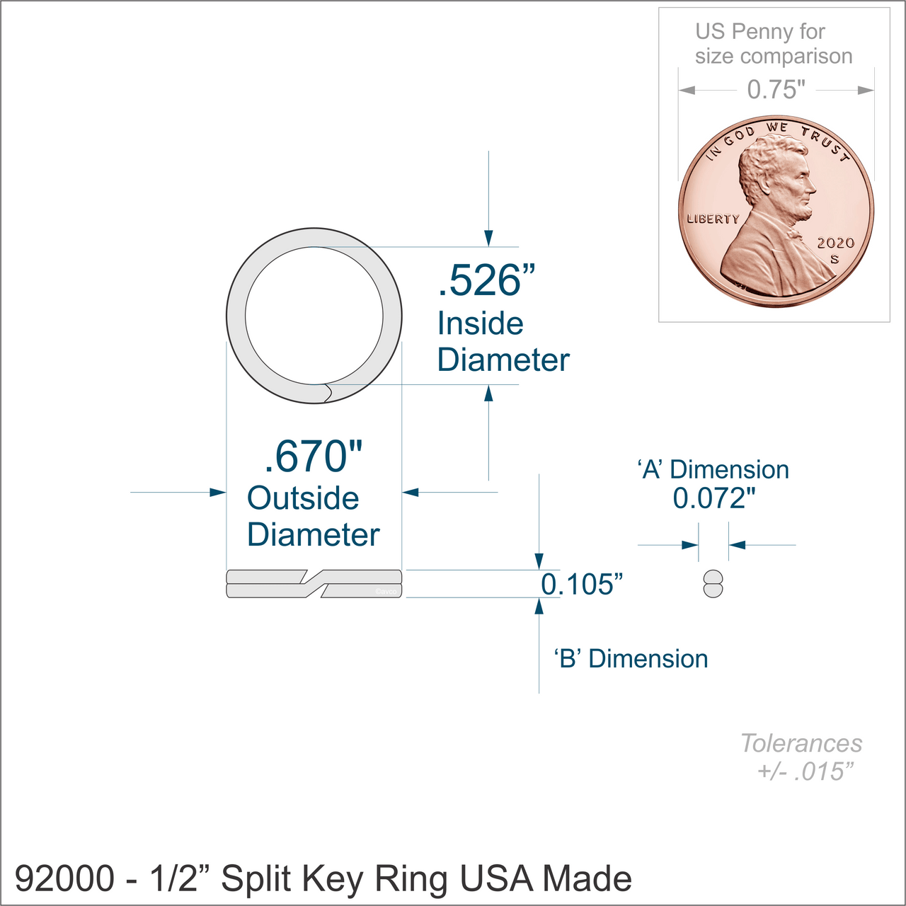 Heavy Duty Split Key Ring Nickel Plated 1-1/4 Inch Diameter (USA)-Bulk Pack  of 100