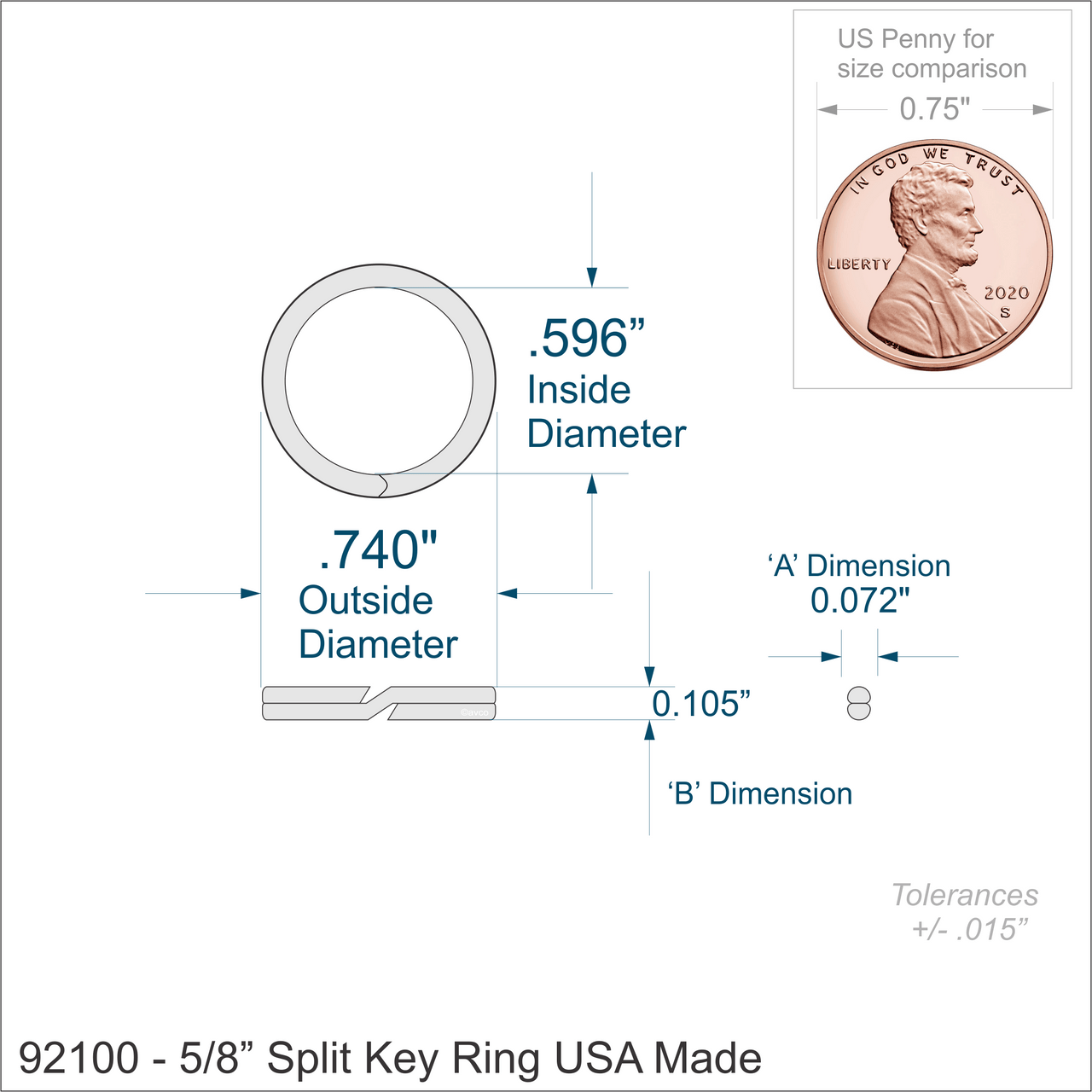 Heavy Duty Split Key Ring Nickel Plated 1-3/8 Inch Diameter (USA)