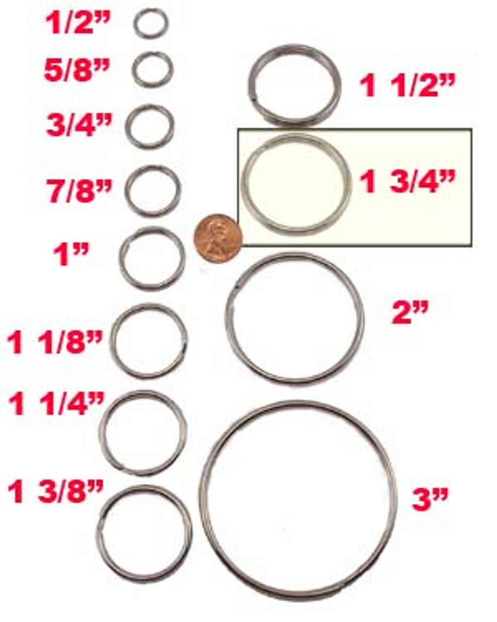 1.75 - 1 3/4 Heavy Duty Split Key Ring, Nickel Plated - USA (10 Pack)