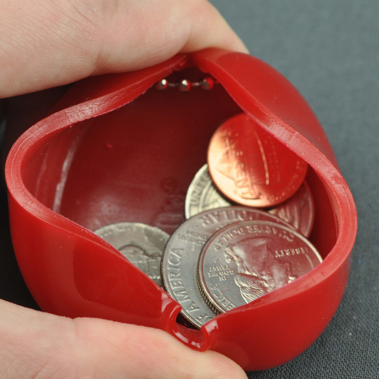 Red nylon oval coin purse