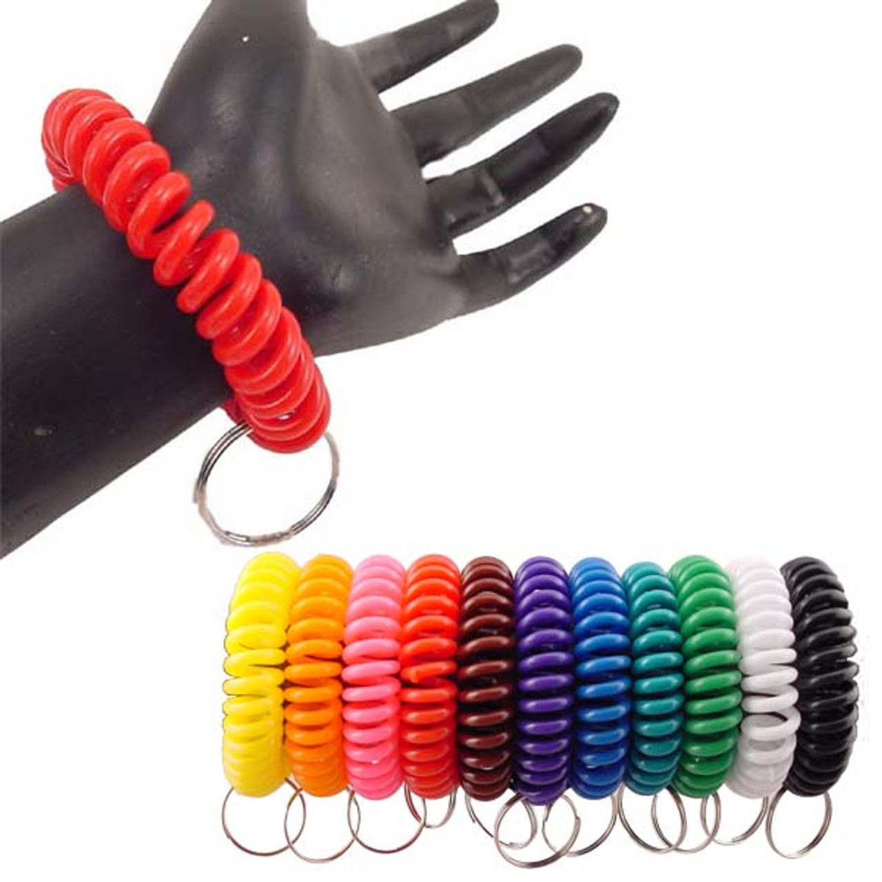10 PCS Spring Coil Bracelet Wrist Coil Keychain Plastic Spiral Keychain  Coil Bracelet - Metal Key Ring Bracelet Holder Key Chain Colorful Spiral  Wrist