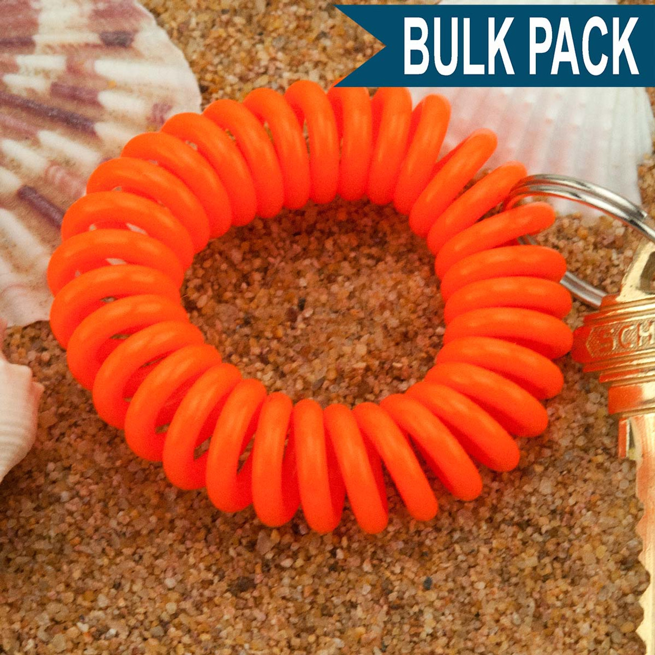 Orange Wrist Coil Spiral Keyring - 12 Pc. Bulk Pack