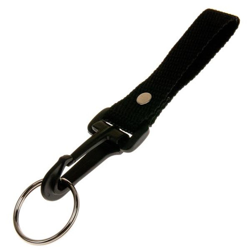 Black Nylon Belt Strap Key Holder Riveted. Picture of top and side on an angle