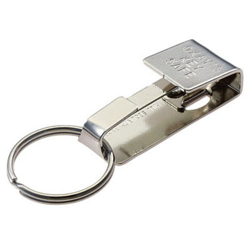 Okays Key Safe Nickel Plated. Fits belt widths up to 2-1/2". One piece construction.  Made in the USA of sturdy spring steel.  Popular among police officers, security guards, janitors and construction workers. The best belt key holder out there.