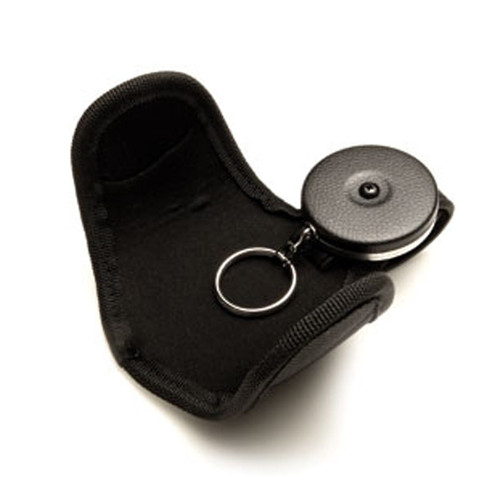 Key-Bak Model #1BPN Black Nylon Silencer with 24" Chain Retractor with Velcro closure. View of Velcro open