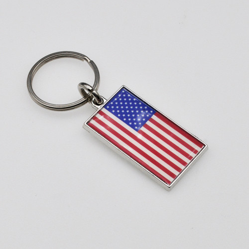 USA Flag Epoxy Domed Keychain Nickel Plated