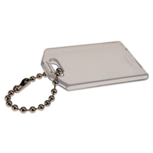Clear Plastic Slip In Tag with Bead Chain 2-1/4 Inch x 1-9/16 Inch