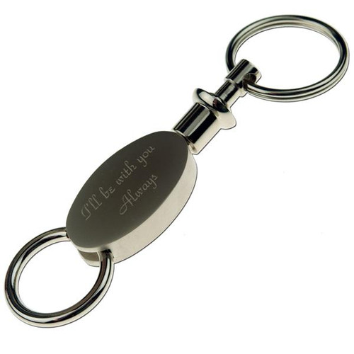 Shop for and Buy Brushed Silver Oval Two Part Key Chain with Black