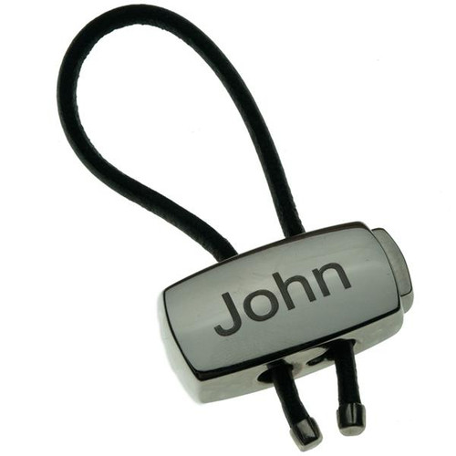 Deluxe Silver Barrel with Leather Cord Keychain - PERSONALIZED