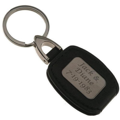 Leather Flip Open Photo Holder Keychain Black - Custom Engraved