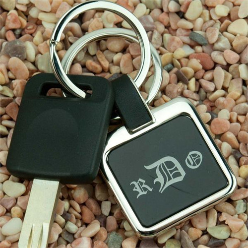 Nickel Plated Square Key Fob with Black Insert - Custom Engraved