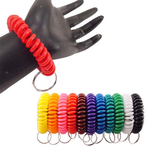 StayMax 50 pcs Stretchable Key Ring Band Keychain Spriral Wrist Coil Keychain Black for Number Tag 