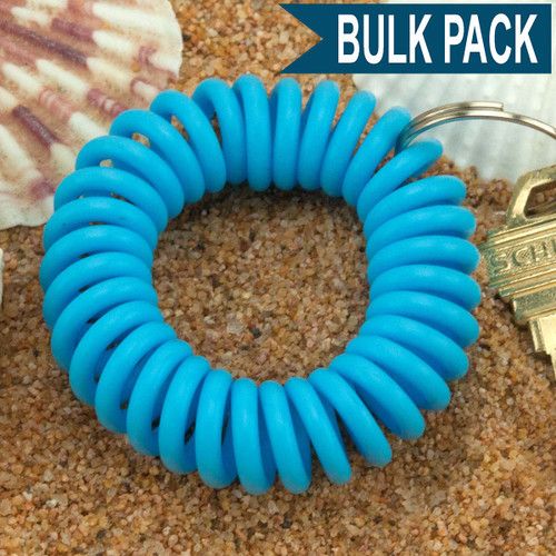 Light Blue Wrist Coil Spiral Keyring - 12 Pc. Bulk Pack