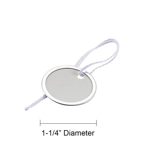 1-1/4" Diameter Round Paper Key Tag with Metal Rim and String Dimensions