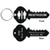 Custom Back 4 Inch Key Shape Restroom Keytag. Heavy duty plastic black with white lettering. Pic with nickel plated split key ring and plastic fold over tab connector. Front and back