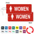 Double Sided Women's Restroom Key Tag - 3 Inch x 8 Inch XL Rectangle. Heavy duty plastic red with white lettering. Pic with nickel plated beaded chain. Front back and color options.