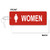 Women’s Restroom Key Tag - 3 Inch x 8 Inch XL Rectangle. Heavy duty plastic red with white lettering. Pic with nickel plated beaded chain. Front and back