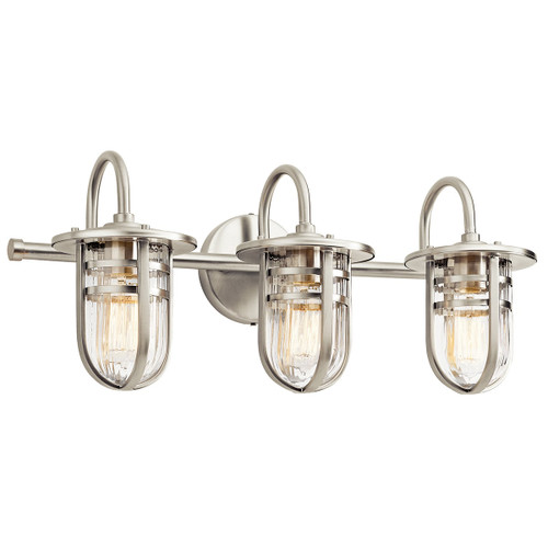 Kichler 45133NI Caparros 3 Light 24" Wide Vanity Light Bathroom Fixture with Ribbed Glass Shades