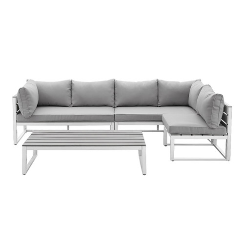 Delacora BDAW4CSNGY Four Piece Aluminum Framed Wood Conversation Set with Cushions