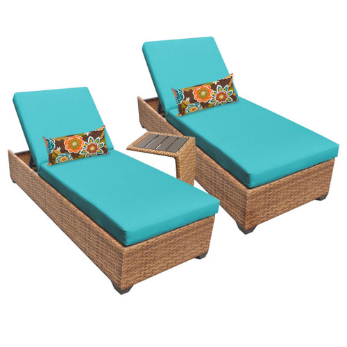 Delacora LAGUNA-2x-ST-ARUBA Southern California 3-Piece Aluminum Framed Outdoor Chaise Lounge Chair Set with Side Table
