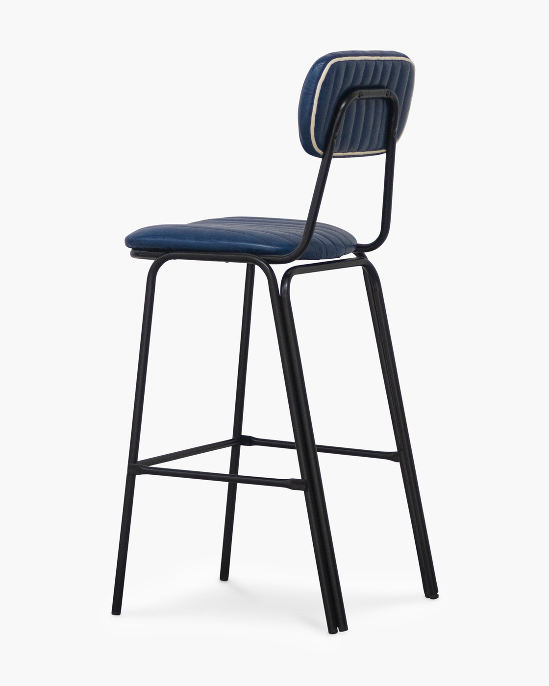 Barry Bar Stool - Blue / White Piping, 75Cm