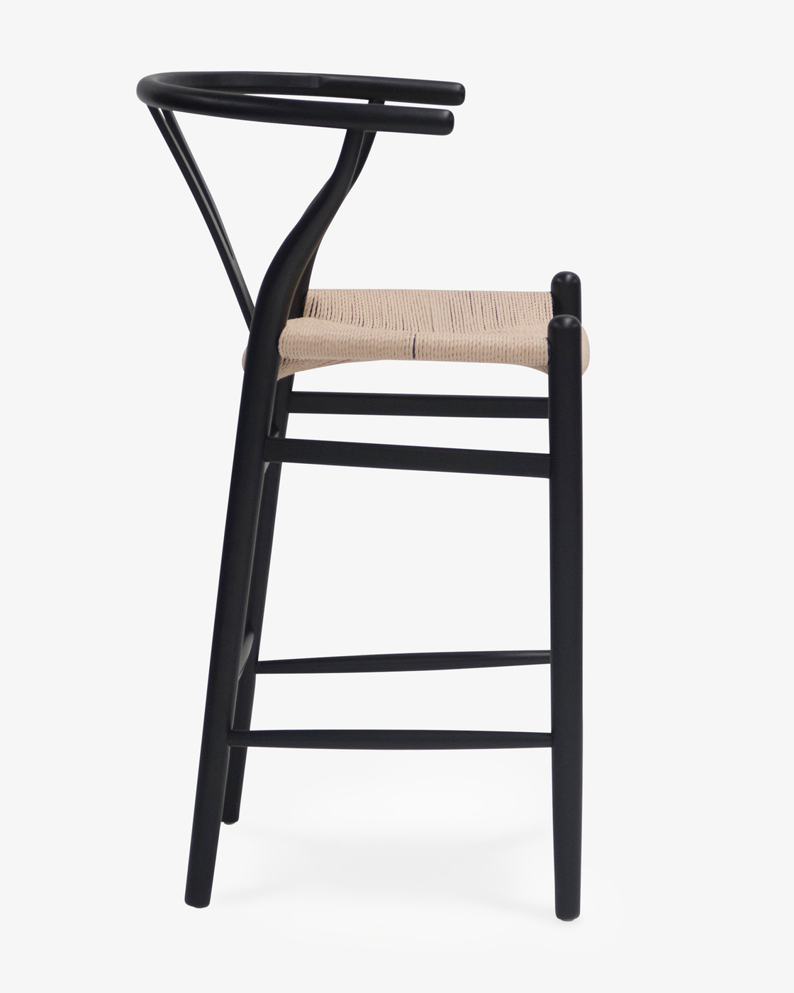 Hans Wegner Replica Wishbone B/Stool, Black W Nat Seat, 65Cm
