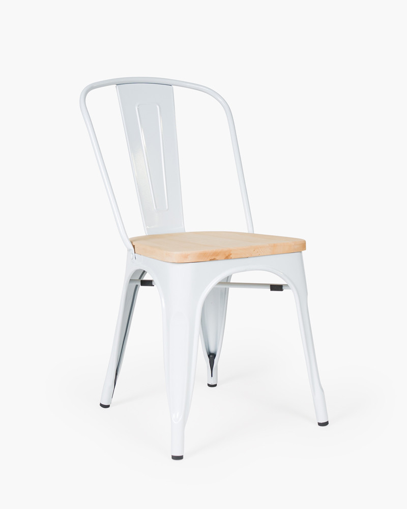 Tolix Replica Chair With Solid Ash Seat - White