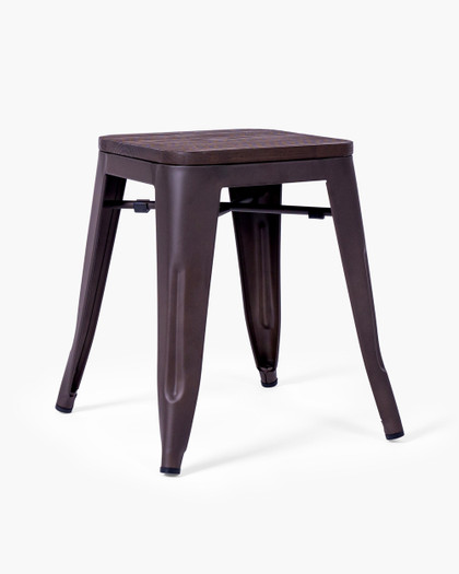 Tolix Replica Bar Stool -Matt Bronze, Rustic Wood Seat, 45Cm