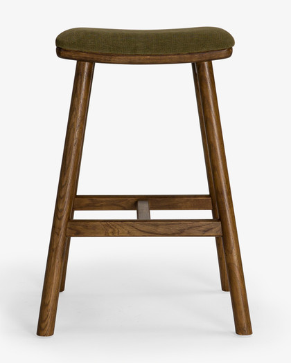 Archie Bar Stool - Walnut, 65Cm, Olive Green Seat