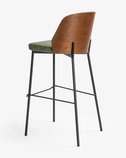 Clive Bar Stool - Dark Wood Back - Forest Green, 75Cm