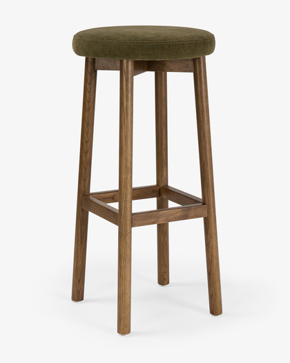 Curve Bar Stool - Dark Oak, Olive Green Seat 75cm