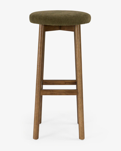 Curve Bar Stool - Dark Oak, Olive Green Seat 75cm